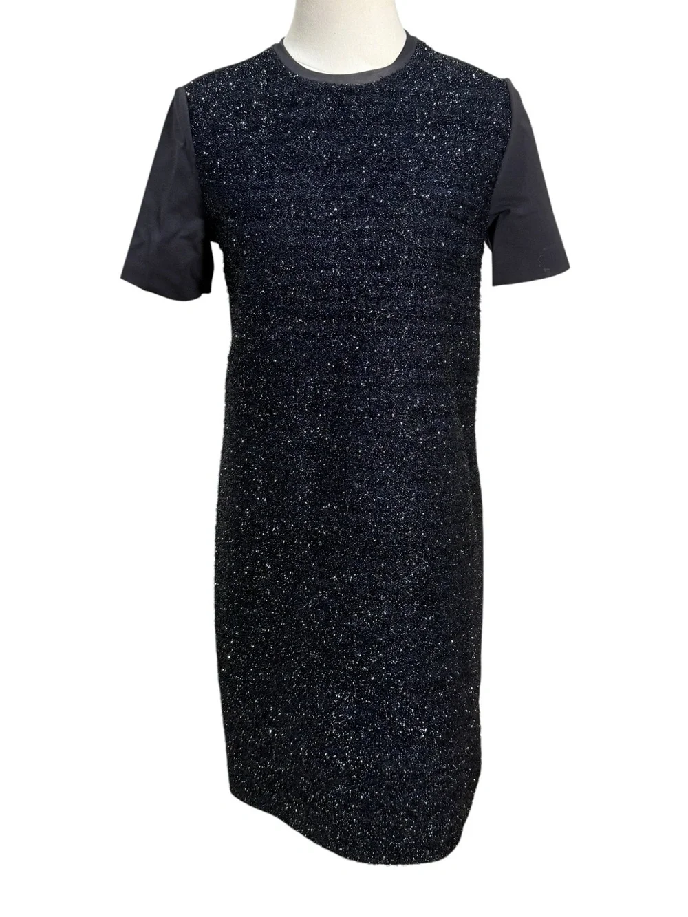 Tory Burch Metallic Sparkle Shift Sheath Mini Dress Black XS Cocktail